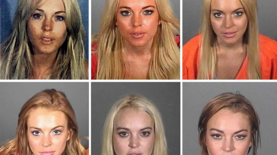Lindsay Lohan na sérii policejních fotografií pořízených od července 2007 do března 2013